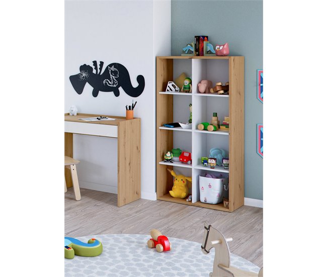 Conforama Librería Dmarini Librería Reversible Con 8 Compartimentos Mueble TV Multiposición 72x33h137 Cm Roble Efecto Nudo Y Blanco