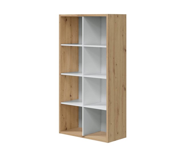 Conforama Librería Dmarini Librería reversible con 8 compartimentos Mueble TV multiposición 72x33h137 cm Roble efecto nudo y Blanco
