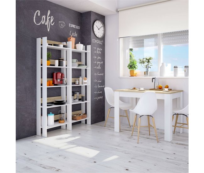 Conforama Librería Dnist Estantería De Oficina Con 5 Estantes Librería Biblioteca 57x27h170 Cm Blanco Brillo Y Roble