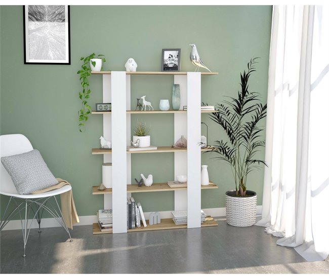 Conforama Librería Dnotar Estantería De Oficina Con 5 Estantes Librería Biblioteca 108x31h136 Cm Roble Anudado Y Blanco Brillante