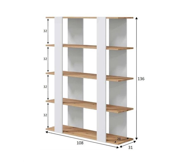 Conforama Librería Dnotar Estantería De Oficina Con 5 Estantes Librería Biblioteca 108x31h136 Cm Roble Anudado Y Blanco Brillante