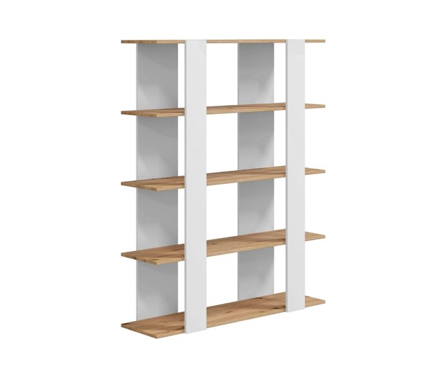 Conforama Librería Dnotar Estantería de oficina con 5 estantes Librería Biblioteca 108x31h136 cm Roble anudado y blanco brillante
