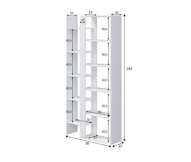 Conforama Librería Dnovella Estantería De Oficina Con 11 Estantes Librería Biblioteca 78x25h162 Cm Blanco Brillante