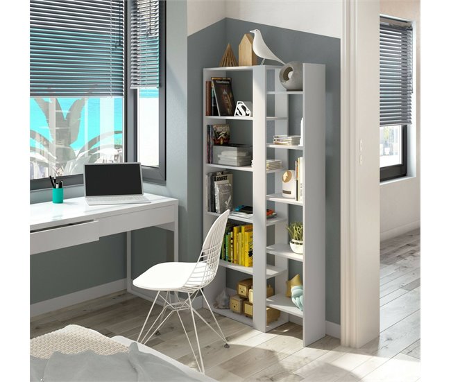Conforama Librería Dnovella Estantería De Oficina Con 11 Estantes Librería Biblioteca 78x25h162 Cm Blanco Brillante