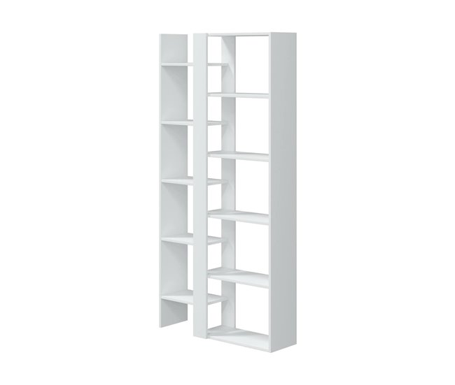 Conforama Librería Dnovella Estantería de oficina con 11 estantes Librería Biblioteca 78x25h162 cm Blanco brillante