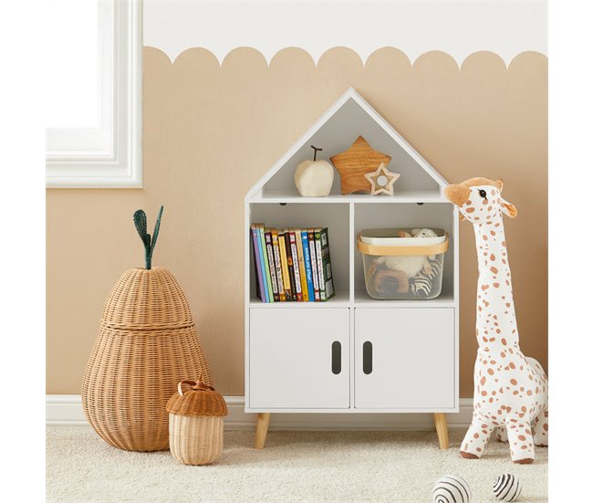 Conforama Librería Infantil Con 2 Estantes Abiertos Organizador De Juguetes Multifuncional Con 2 Puertas KMB58-W SoBuy