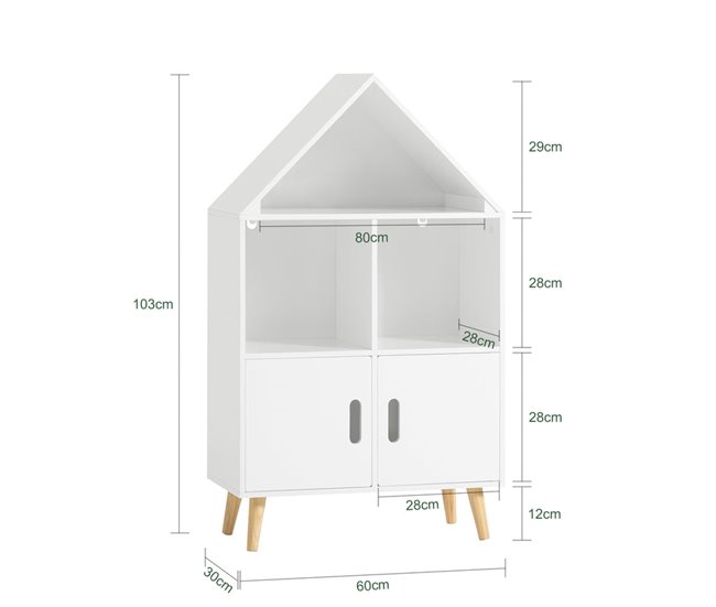 Conforama Librería Infantil Con 2 Estantes Abiertos Organizador De Juguetes Multifuncional Con 2 Puertas KMB58-W SoBuy