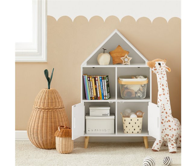 Conforama Librería Infantil Con 2 Estantes Abiertos Organizador De Juguetes Multifuncional Con 2 Puertas KMB58-W SoBuy