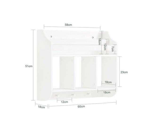 Conforama Librería Infantil De Pared Estantería Para Niños De 2 Niveles 3 Compartimentos Y 3 Ganchos 60 X 18 X 51 Cm KMB46-W SoBuy