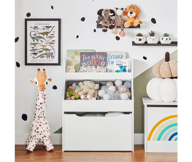 Conforama Librería Infantil Para Niños Con 1 Estante Y 3 Cajas Con Ruedas Blanco 63x32x80 Cm SoBuy KMB71-W