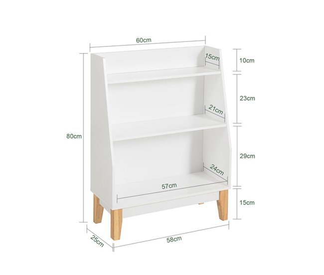 Conforama Librería Infantil Para Niños Con 3 Estantes Estantería Estándar Infantil 60 X 25 X 80 Cm KMB47-W SoBuy