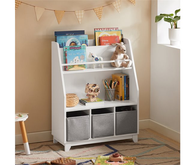 Conforama Librería Infantil Para Niños Estantería Para Juguetes Para Niños Con Compartimentos De Almacenamiento Y 3 Cestas KMB34-W SoBuy