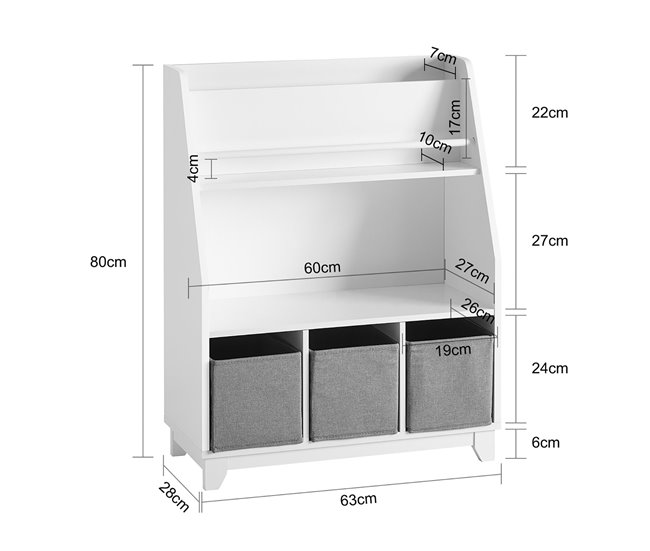 Conforama Librería Infantil Para Niños Estantería Para Juguetes Para Niños Con Compartimentos De Almacenamiento Y 3 Cestas KMB34-W SoBuy