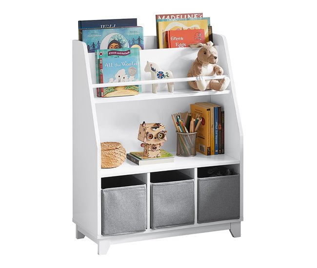 Conforama Librería Infantil para niños Estantería para Juguetes para niños con Compartimentos de Almacenamiento y 3 cestas KMB34-W SoBuy
