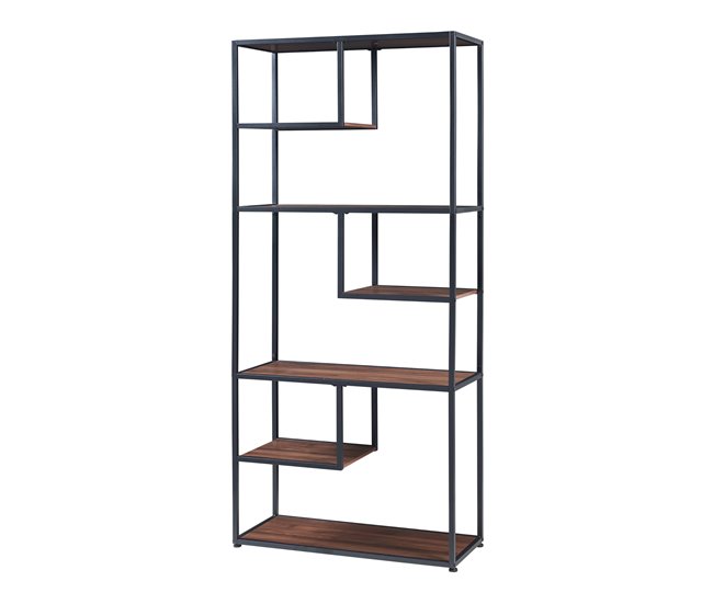 Conforama Librería Østre de 6 estantes metal 180x83x34cm - Negro/Nogal [en.casa]