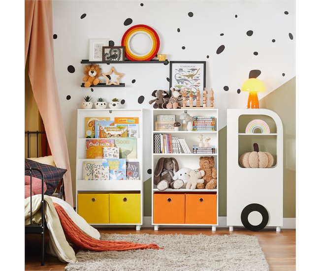 Conforama Librería Para Niños Con 2 Cestas Y 2 Estantes SoBuy KMB67-W Blanco 50x26x110 Cm