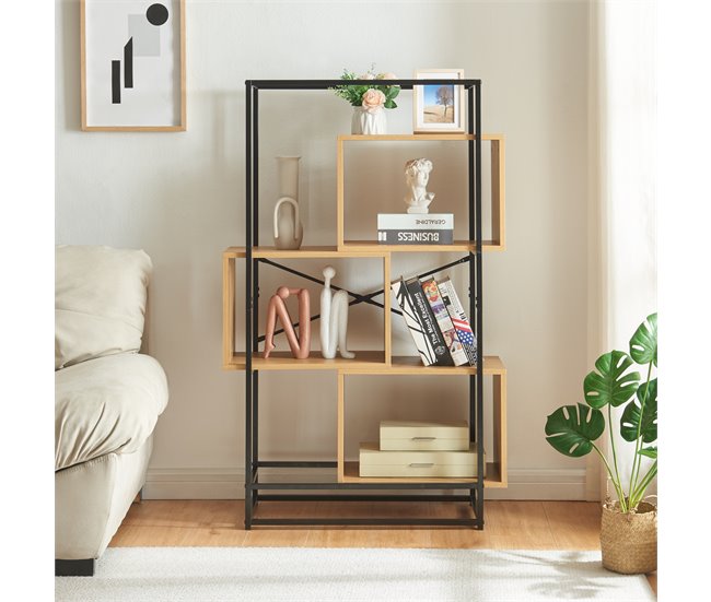 Conforama Librería Rennebu 3 Niveles 126x80x33 Cm - Negro/Efecto Roble [en.casa]