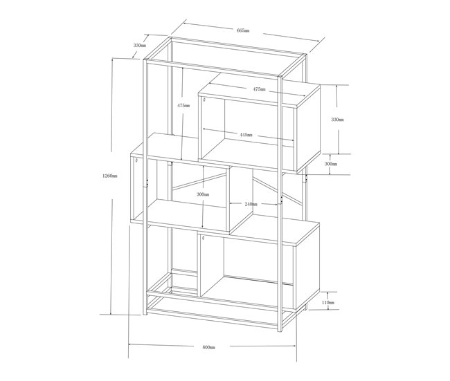 Conforama Librería Rennebu 3 Niveles 126x80x33 Cm - Negro/Efecto Roble [en.casa]