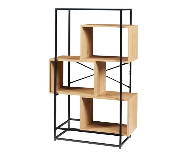 Conforama Librería Rennebu 3 niveles 126x80x33 cm - Negro/Efecto roble [en.casa]