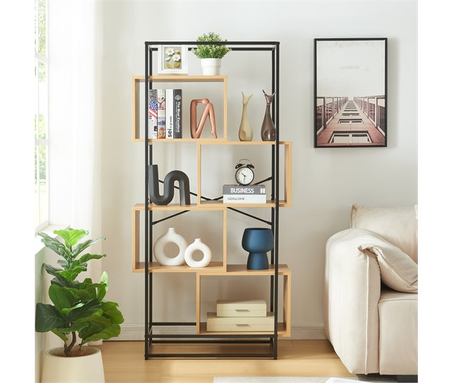 Conforama Librería Rennebu 4 Niveles 160x80x33 Cm - Negro/Efecto Roble [en.casa]