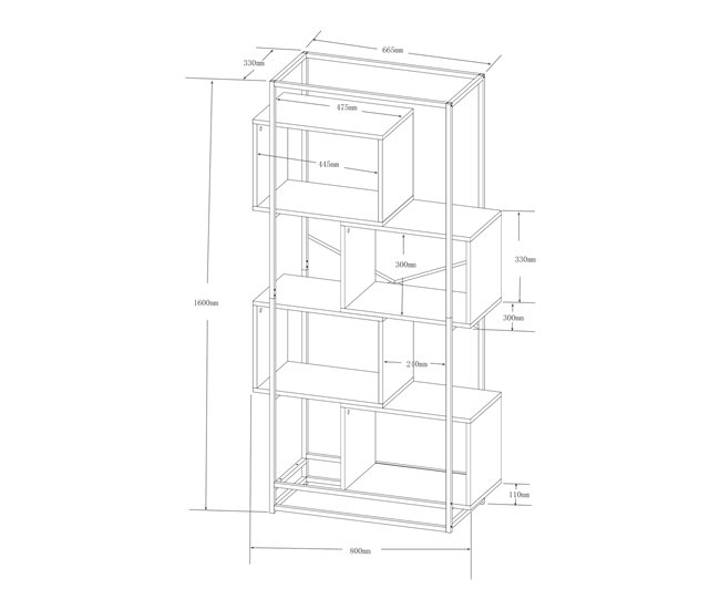 Conforama Librería Rennebu 4 Niveles 160x80x33 Cm - Negro/Efecto Roble [en.casa]