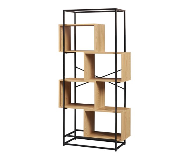 Conforama Librería Rennebu 4 niveles 160x80x33 cm - Negro/Efecto roble [en.casa]