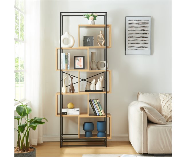 Conforama Librería Rennebu 5 Niveles 194x80x33 Cm - Negro/Efecto Roble [en.casa]