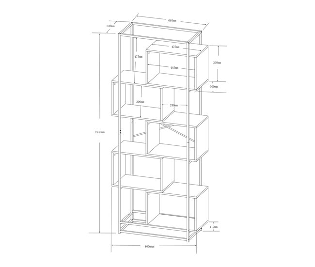 Conforama Librería Rennebu 5 Niveles 194x80x33 Cm - Negro/Efecto Roble [en.casa]