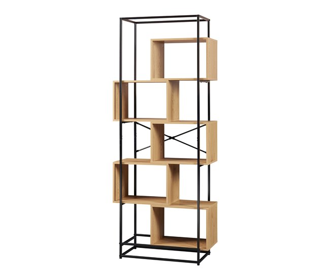 Conforama Librería Rennebu 5 niveles 194x80x33 cm - Negro/Efecto roble [en.casa]