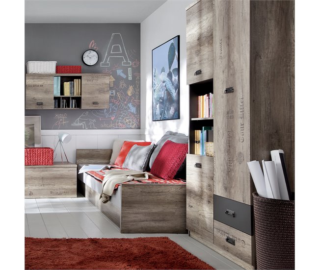 Conforama Librero 3 Puertas 2 Cajones Abel Madera Y Gris