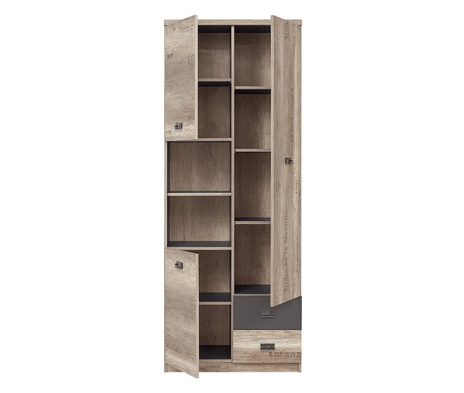 Conforama Librero 3 Puertas 2 Cajones Abel Madera Y Gris