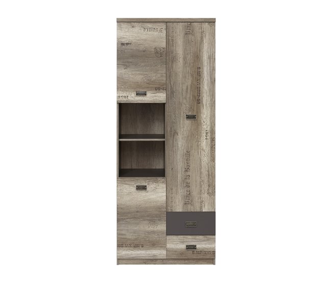 Conforama Librero 3 Puertas 2 Cajones Abel Madera Y Gris