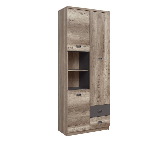 Conforama Librero 3 puertas 2 cajones Abel Madera y Gris