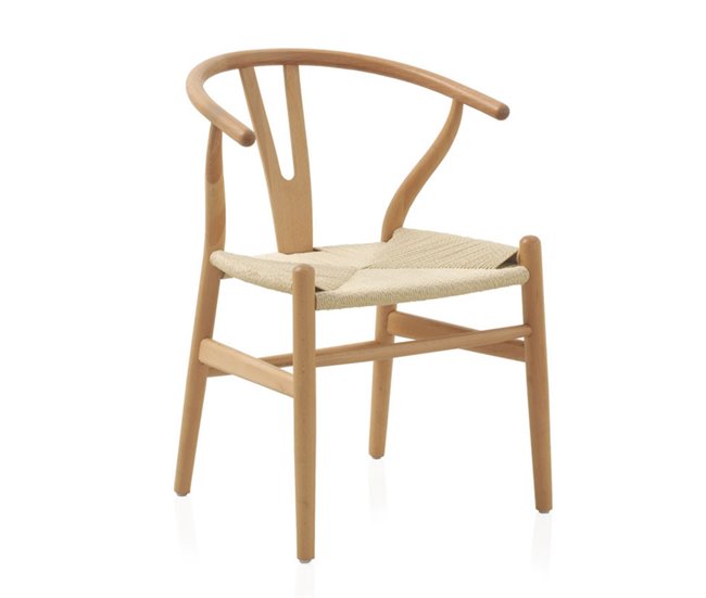 Conforama Lote de 4 Sillas de Madera de Haya con Asiento Trenzado