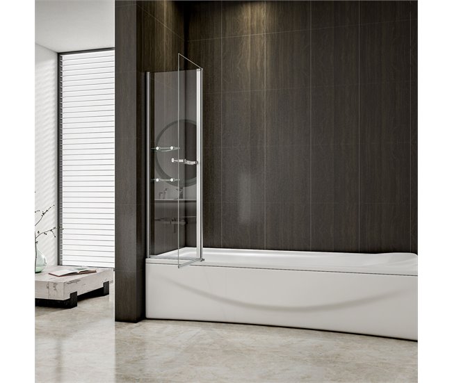 Conforama Mampara De Bañera Abatible Giratoria Vidrio Templado 6 Mm Rectangular Con 2 Repisas Y Un Toallero Cromado (99.5-100)X140cm