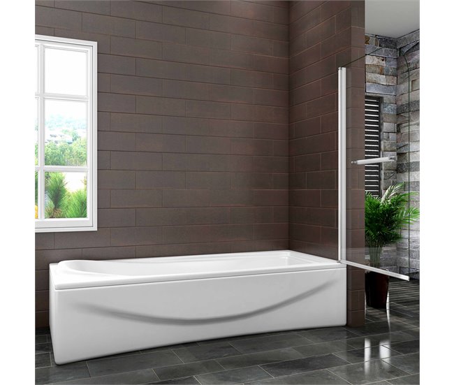Conforama Mampara De Bañera Abatible+Toallero Vidrio Templado 6mm Blanco/Gris Mate (78-80)X140cm