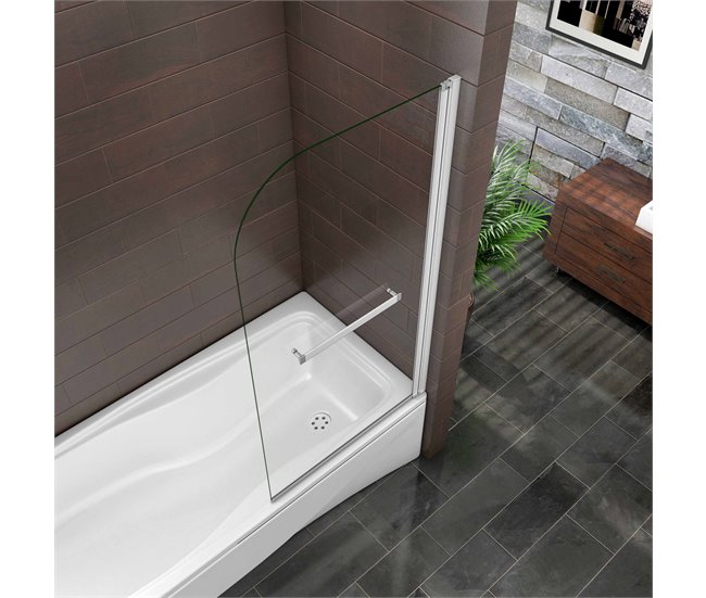 Conforama Mampara De Bañera Abatible+Toallero Vidrio Templado 6mm Blanco/Gris Mate (78-80)X140cm