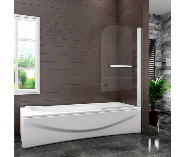 Conforama Mampara de Bañera Abatible+Toallero Vidrio Templado 6mm Blanco/Gris Mate (78-80)X140cm