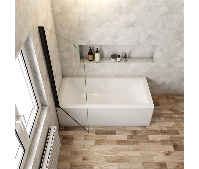 Conforama Mampara De Bañera Abatible Vidrio Templado 5mm Negro Mate (78-80)X140cm