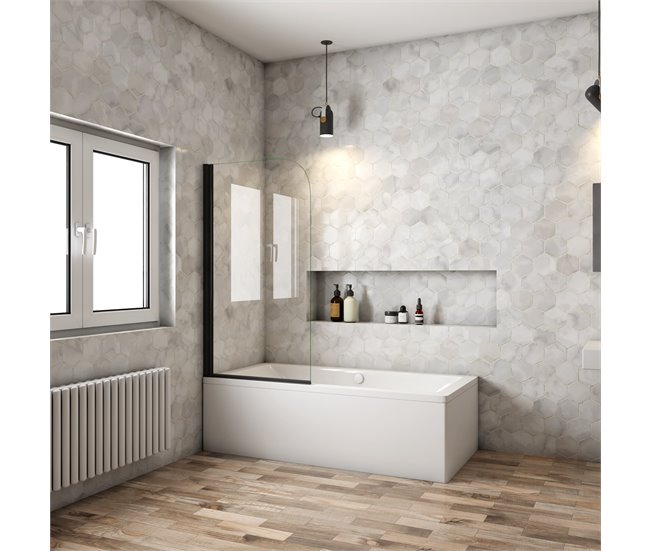 Conforama Mampara de Bañera Abatible Vidrio Templado 5mm Negro Mate (78-80)X140cm