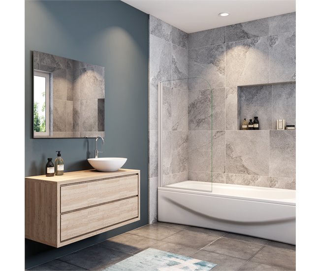 Conforama Mampara de Bañera Abatible Vidrio Templado 6mm Blanco/Gris Mate (78-80)X140cm