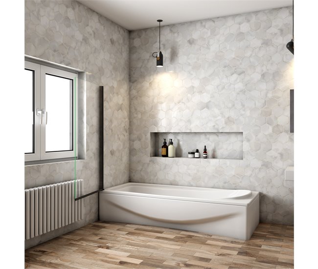 Conforama Mampara De Bañera Abatible Vidrio Templado 6mm Negro Mate (78-80)X140cm