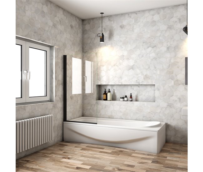 Conforama Mampara de Bañera Abatible Vidrio Templado 6mm Negro Mate (78-80)X140cm