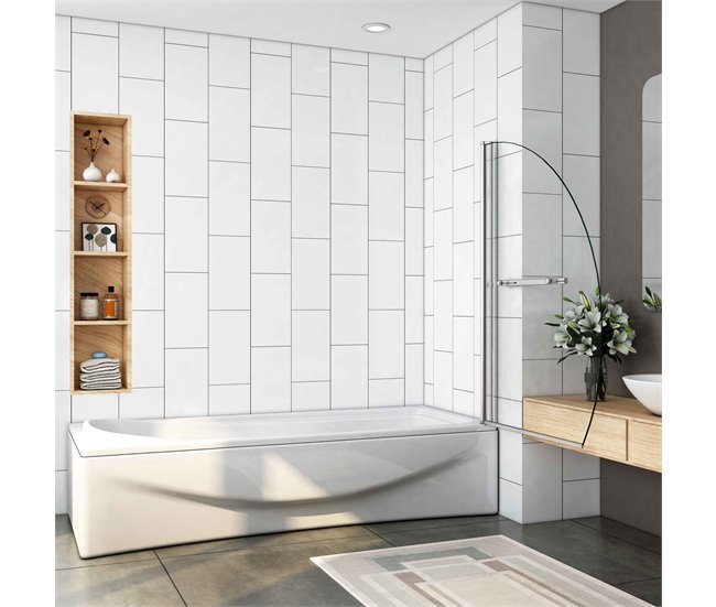 Conforama Mampara De Bañera En Forma Media Luna Con Un Toallero 40cm Vidrio Templado Antical 8mm Cromado (98-100.5)X150cm