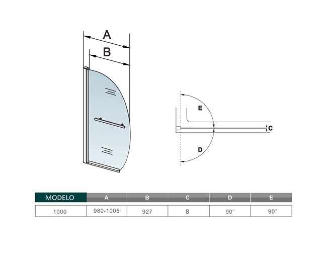 Conforama Mampara De Bañera En Forma Media Luna Con Un Toallero 40cm Vidrio Templado Antical 8mm Cromado (98-100.5)X150cm