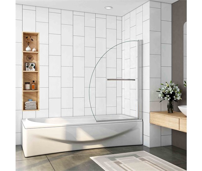 Conforama Mampara de Bañera en Forma Media Luna con un Toallero 40cm Vidrio Templado Antical 8mm Cromado (98-100.5)X150cm