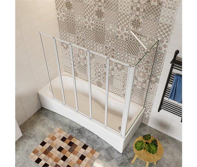 Conforama Mampara De Bañera+Panel Lateral Vidrio Templado 4mm Blanco/Gris Mate (119.9-120.9)X(67.2-69.9)X140cm