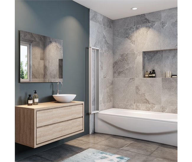 Conforama Mampara De Bañera Plegable Vidrio Templado 4mm Blanco/Gris Mate (119.3-120.3)X140cm