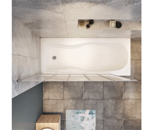 Conforama Mampara De Bañera Plegable Vidrio Templado 4mm Blanco/Gris Mate (119.3-120.3)X140cm
