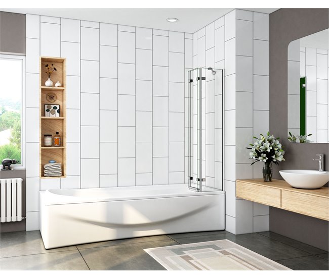 Conforama Mampara De Bañera Plegable Vidrio Templado 6mm Con 3 Hojas Abatibles Cromado (98-100)X140cm Barra Soporte 35cm